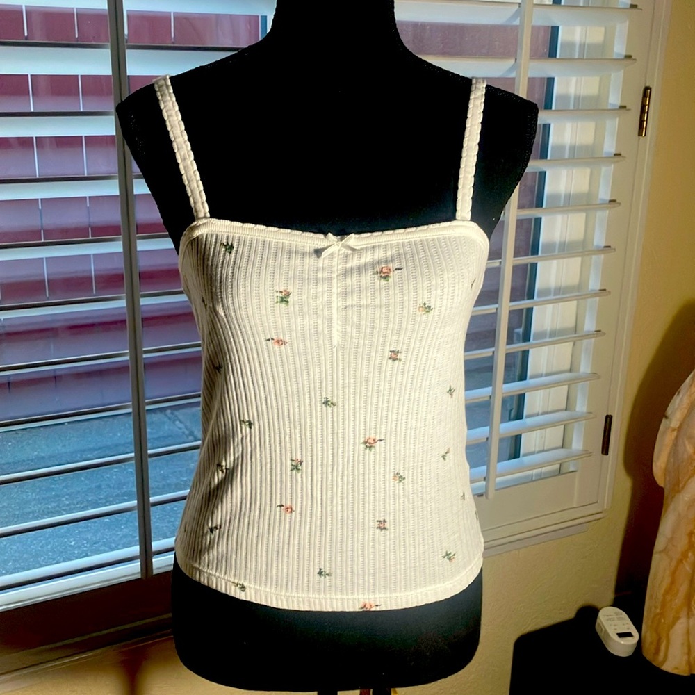 🤍🎽Levi’ White Cotton/Polyester Floral Tank Top W/Spaghetti Straps NEW! Size S